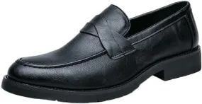 Dress Oxford Shoes for Men's Calfskin Leather Casual Slip-on Breathable Non Slip Block Heel Casual Loafers