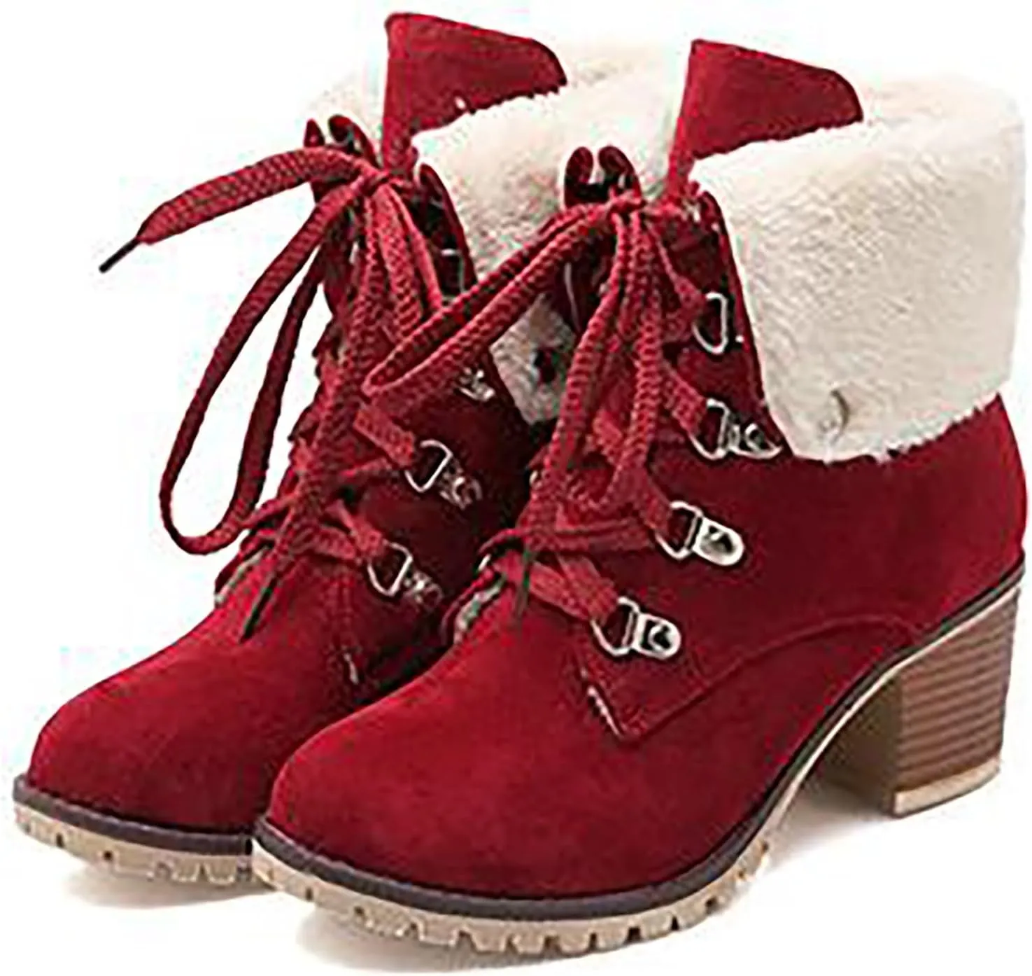 High Heel Boots For Women Non Slip Ankle Boots For Women Lace Up Dress Boots Round Toe Square Heel Mid Calf Boots