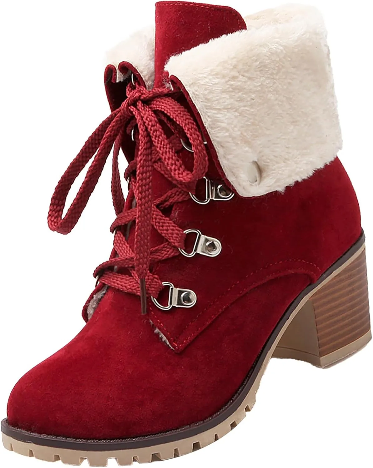 High Heel Boots For Women Non Slip Ankle Boots For Women Lace Up Dress Boots Round Toe Square Heel Mid Calf Boots