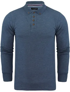 Howell Long Sleeve Polo Shirt in Ocean Blue