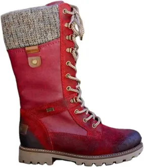 LIUsj JUNST Women Mid-Calf Boots Platform Chunky Heel Lace Up Winter Boots Fashion Wool Round Toe Side Zip Closure Combat Boots Women's Ankle Boots & Booties Ladies Snow Boots,Red,38