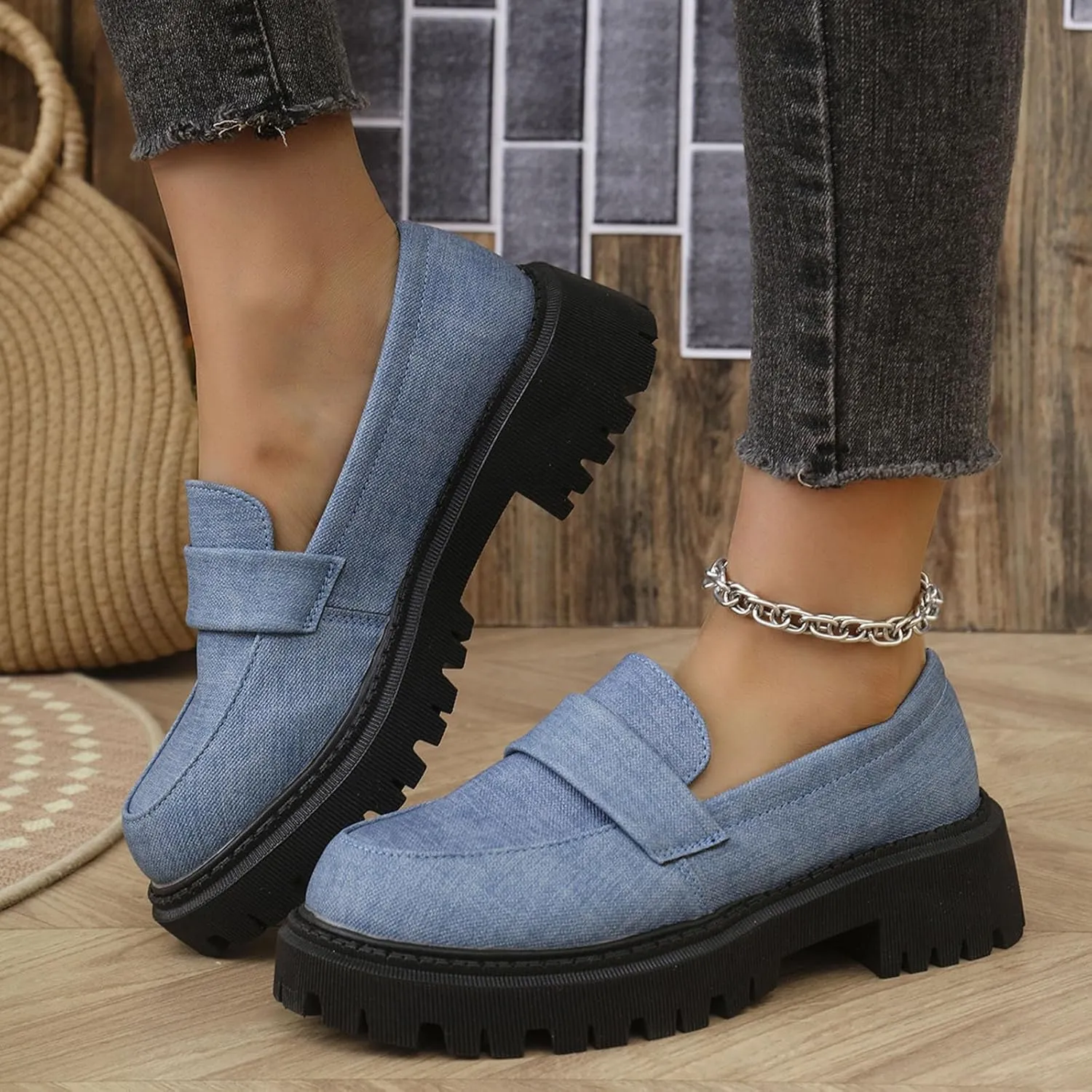 Loafer Shoes for Women Retro Slip-On Loafers Business Casual Shoe Comfortable Penny Loafers Chunky Work Shoes