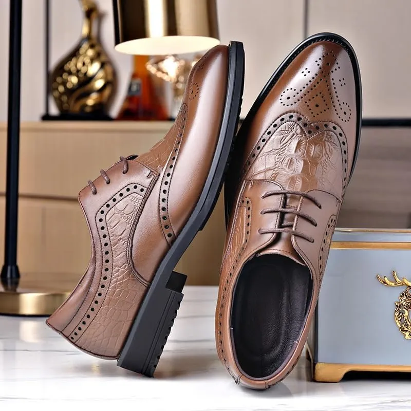 Luxury Men's Leather Casual Shoes, Breathable Printing Loafers, Fashion Lace-Up Moccasins, Business Dress Shoes