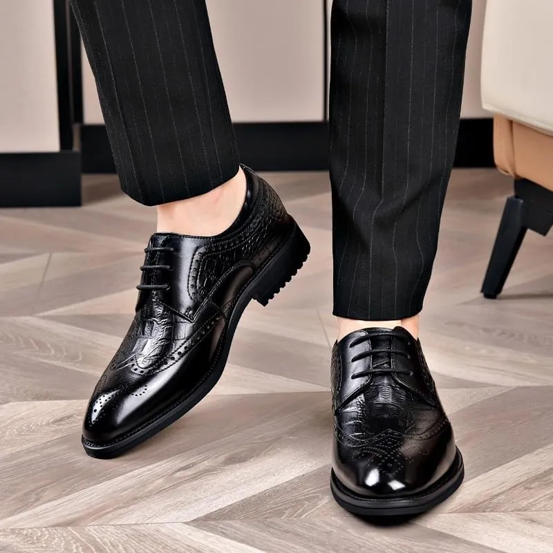 Luxury Men's Leather Casual Shoes, Breathable Printing Loafers, Fashion Lace-Up Moccasins, Business Dress Shoes