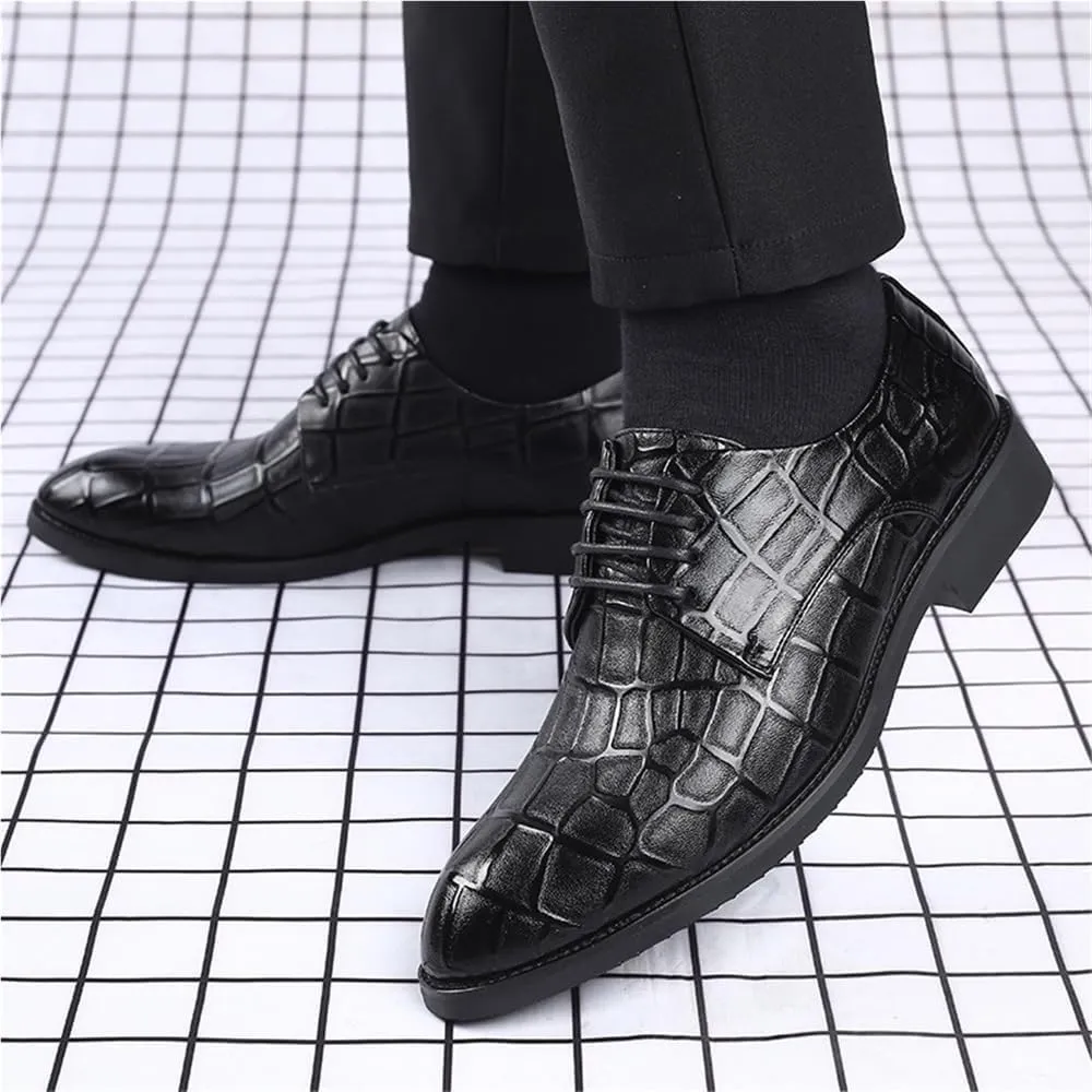 Men Oxford Dress Shoes Leather Pointed Toe Classic Brogue Lace Up Business Formal Wedding Comfortable Tuxedo Genuine Leather