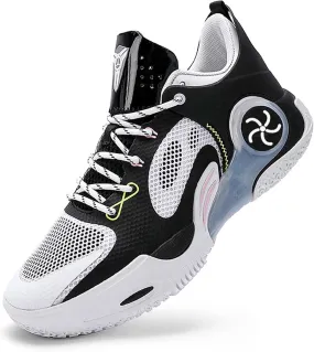 Mens and Womens Lace Up Mid Top Basketball Sneakers Rubber Sole Wear Resistant Walking Shoes High Elasticity Running Shoes Non Slip and Breathable Skateboarding Shoes Fitness Training Shoes Black