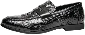 Men's Casual Leather Loafers, Black Driving Shoes with Crocodile Pattern, Slip-On Dress Shoes, New Italian Patent Leather Loafers for Men