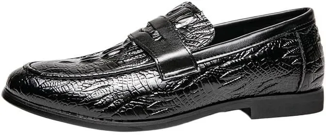 Men's Casual Leather Loafers, Black Driving Shoes with Crocodile Pattern, Slip-On Dress Shoes, New Italian Patent Leather Loafers for Men