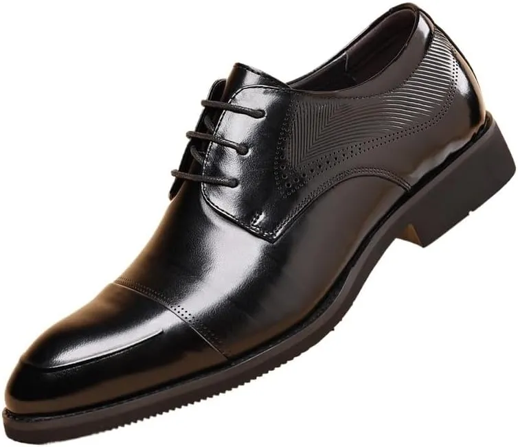 Men's Genuine Leather Low Oxford Casual Business Oxford Derby Leather Shoes Lug Sole Non-Slip Platform Business Work Dress Shoes