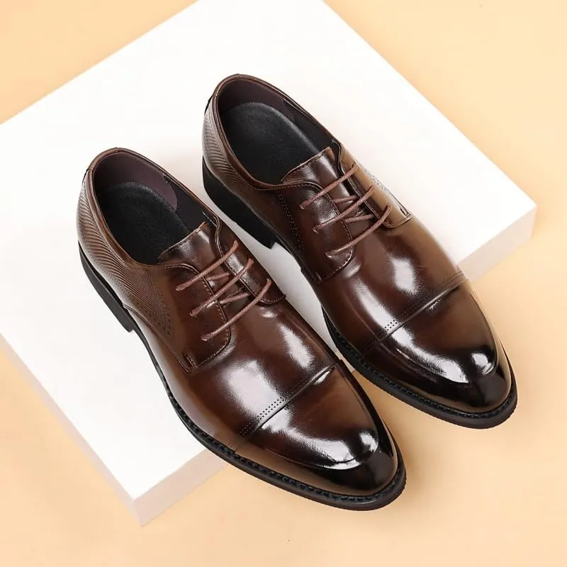 Men's Genuine Leather Low Oxford Casual Business Oxford Derby Leather Shoes Lug Sole Non-Slip Platform Business Work Dress Shoes