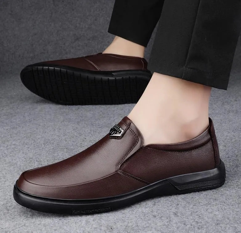 Men's Genuine Leather Platform Slip-On Oxfords Mens Fashion Dress Sneakers Business Casual Derby Shoes