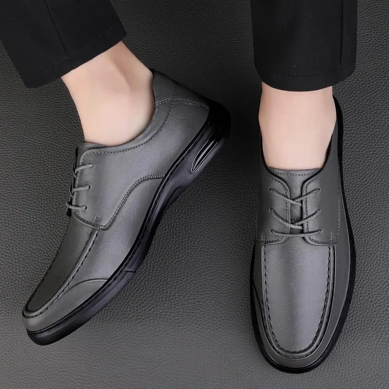 Men's Leather Lace Up Formal Dress Sneakers - Comfortable Non-Slip Casual Business Oxfords