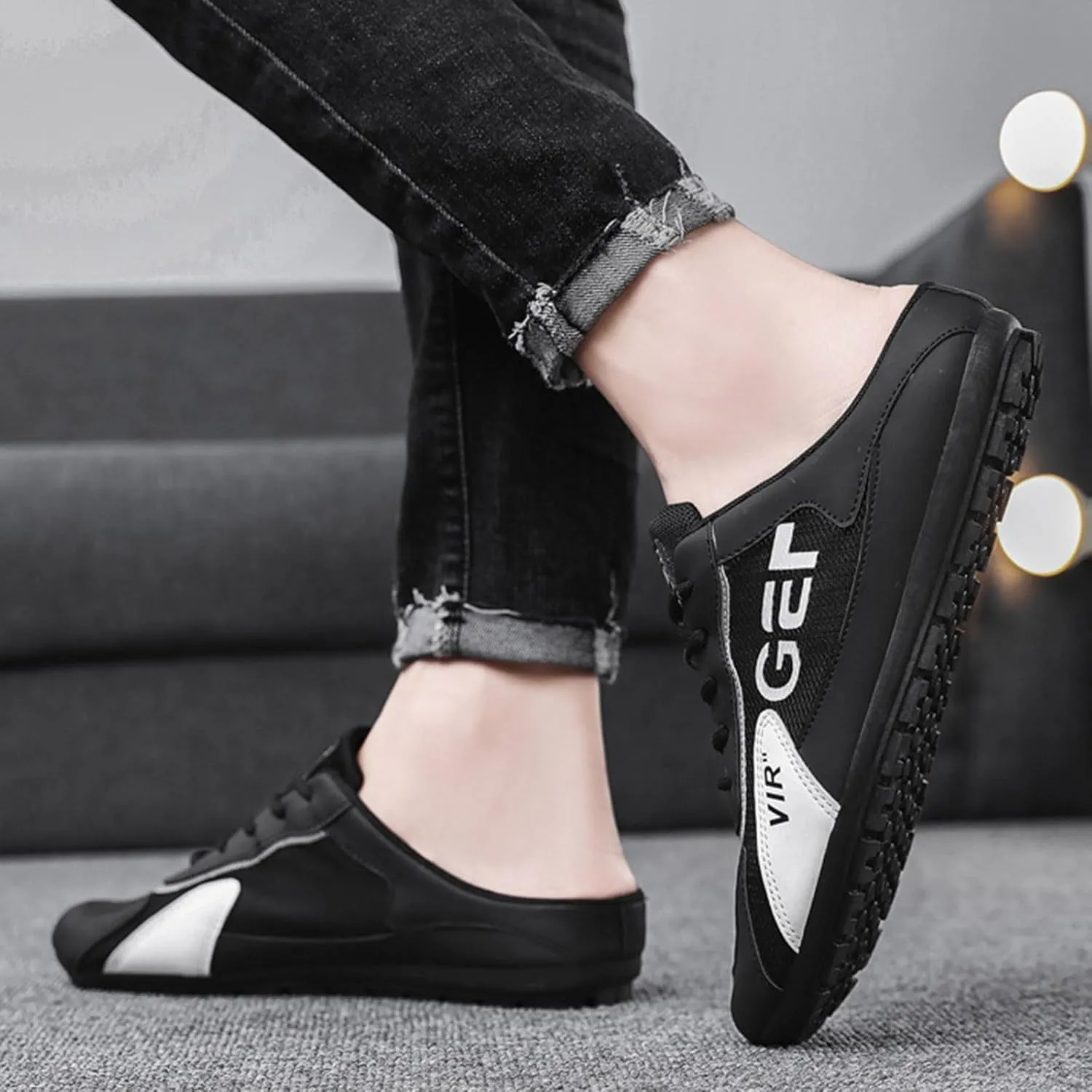 Mens Loafers & Slip-Ons Spring New Men's Shoes Korean Trendy All Casual Shoes Lazy Half Slip On Shoes Toe Shoes