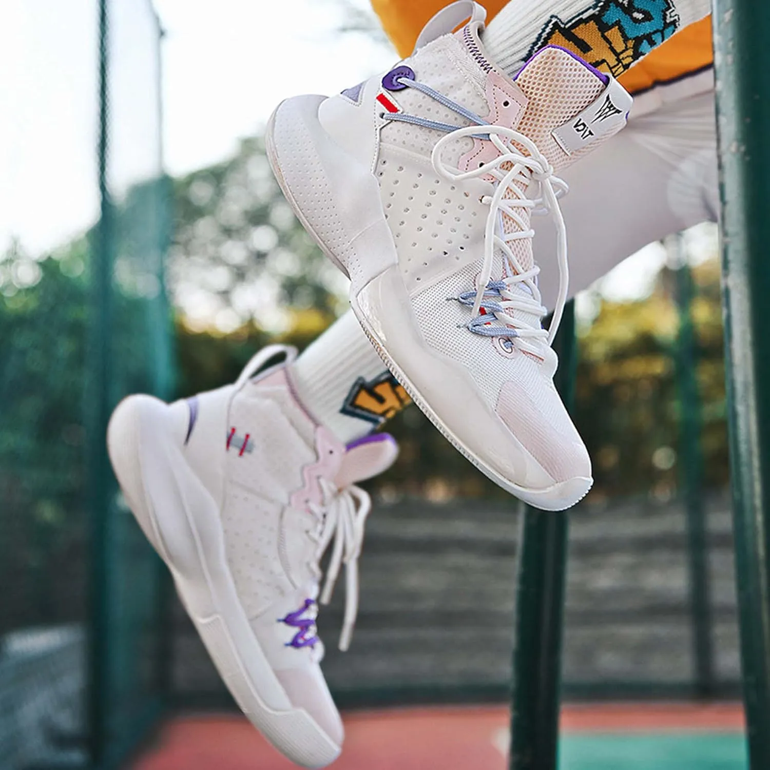 Mens Mesh Fabric Breathable High Top Lace Up Basketball Shoes Rubber Sole High Elasticity Running Shoes Anti Slip and Wear Resistant Mountaineering Shoes Badminton Sports Shoes Tennis Shot Put Shoes