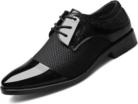 Men's Patent Leather Formal Oxfords Fashion Splicing Pointed Toe Lace Up Dress Derby Shoes Classic Business Work Formal Shoes