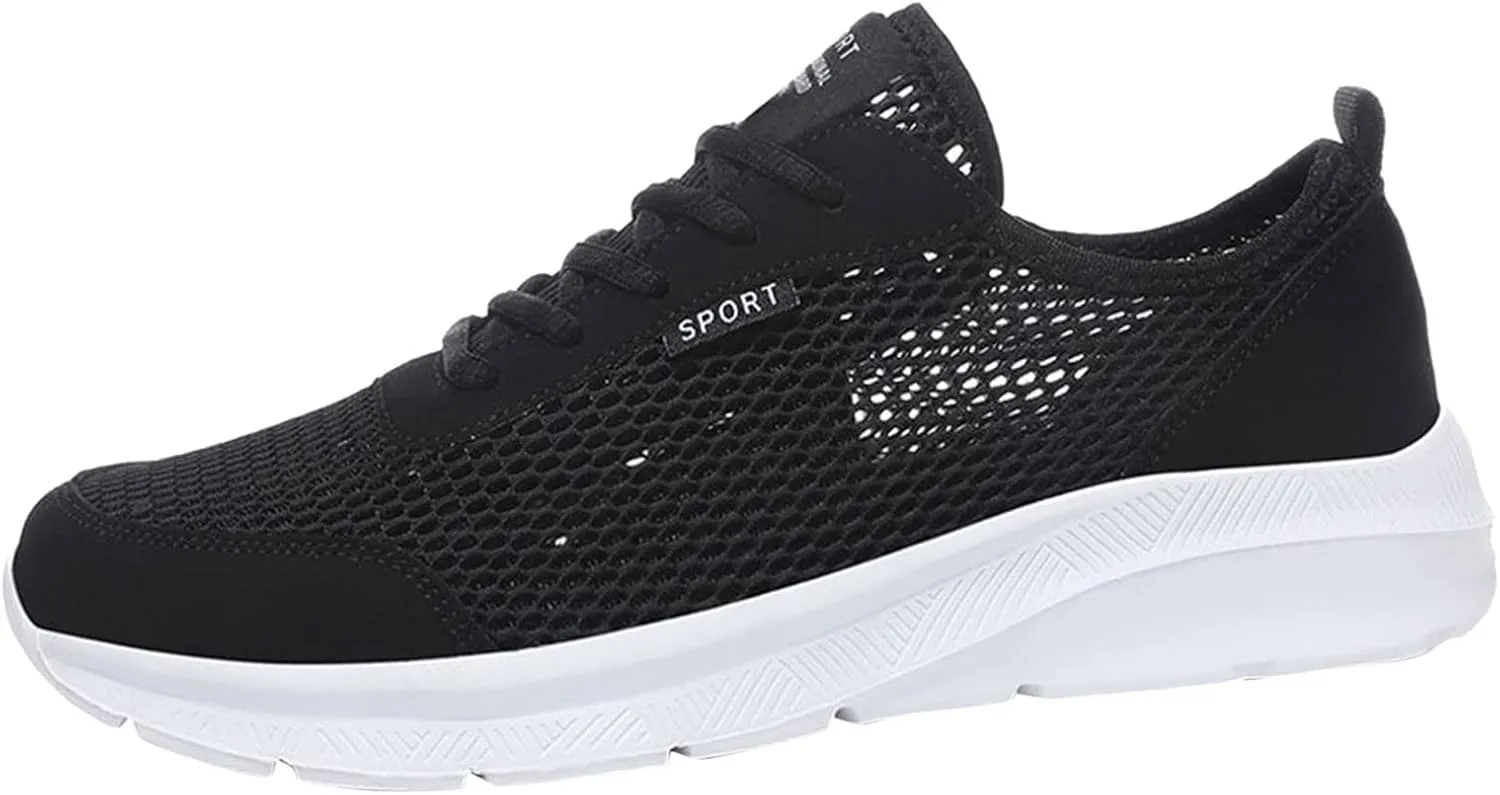 Men's Running Tennis Shoes Breathable Walking Shoes Lace Up Outdoor Casual Mesh Trainer Running (White, 9)