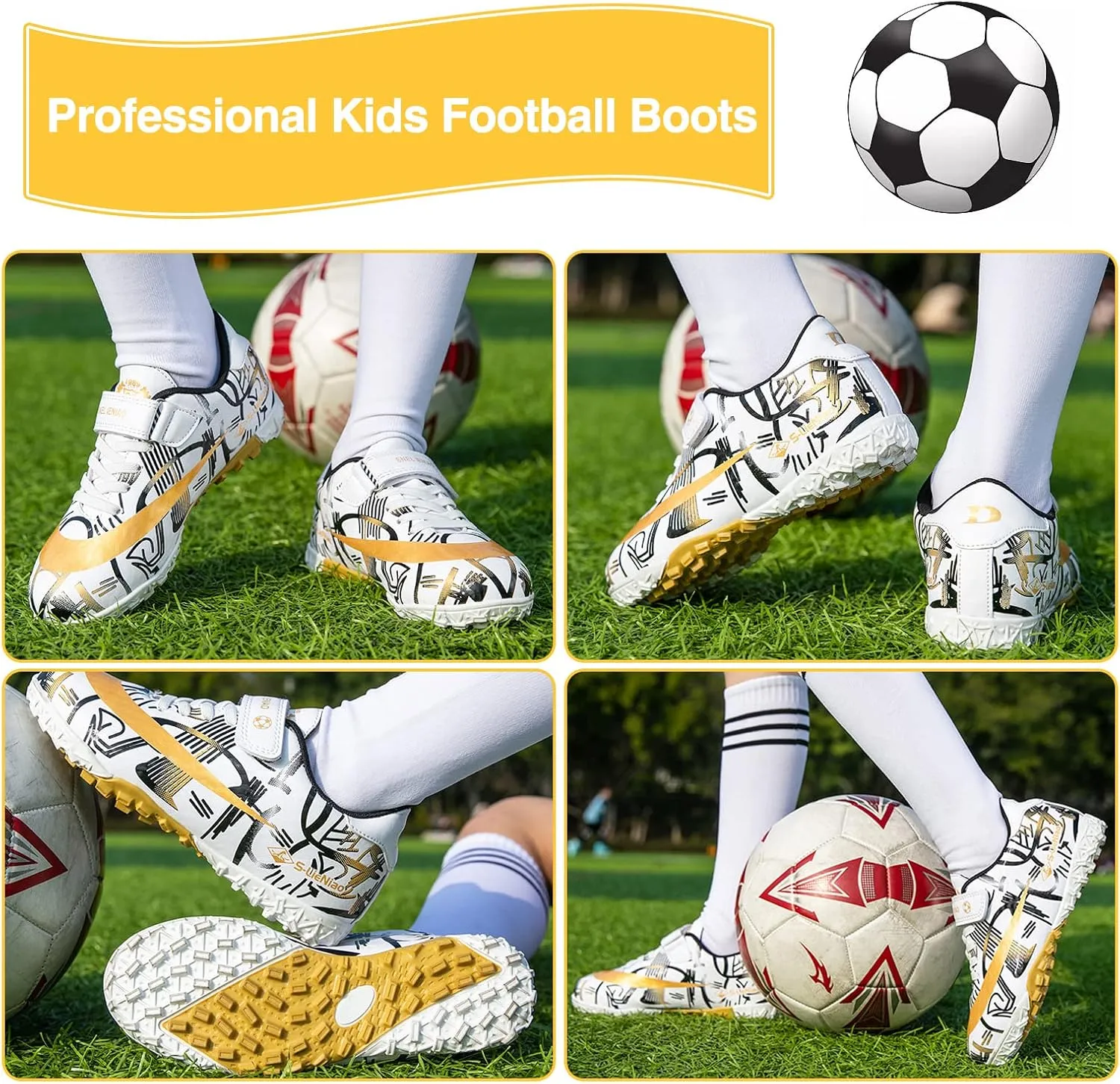 Mnplciea Kids Soccer Cleats Boys Girls Athletic Football Shoes Teenager Outdoor Indoor Anti-SlipTurf Soccer Shoes