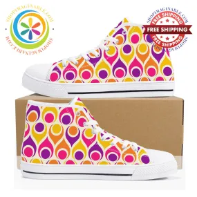 Retro Atomic Teardrops Ladies High Top Canvas Shoes