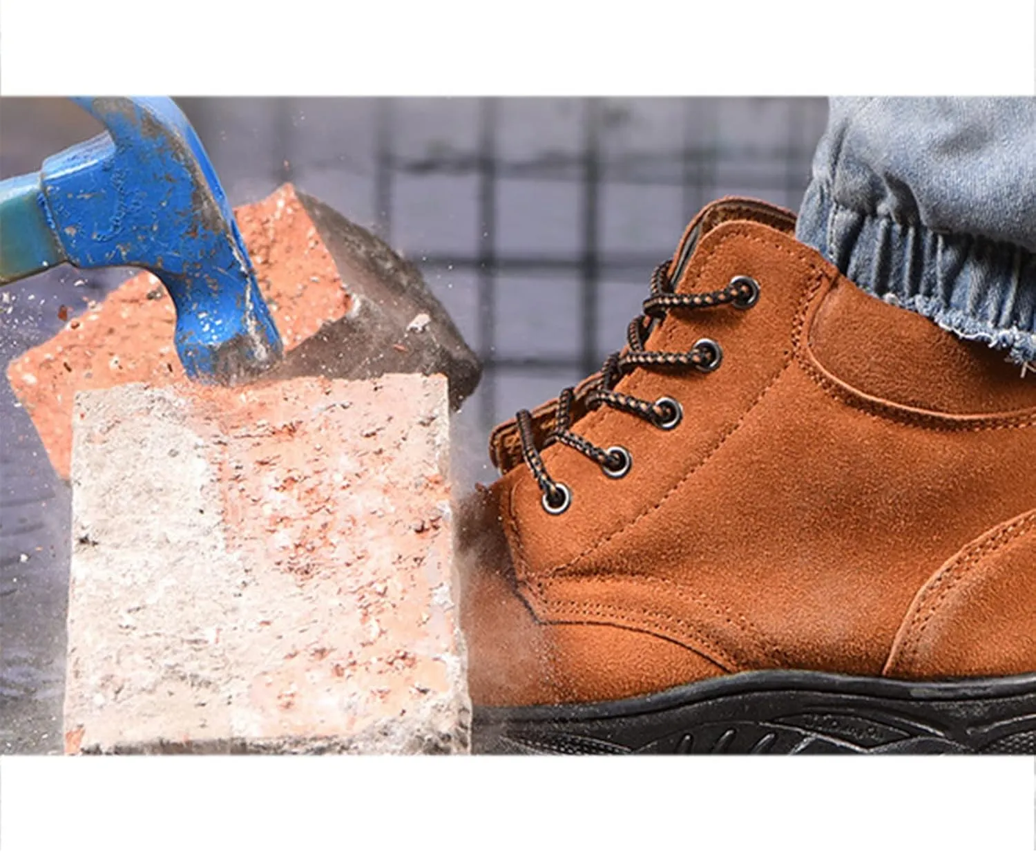 Safety Shoes Men Womens Steel Toe Cap Trainers Mens Womens Lightweight Breathable Safety Industrial Work Sneaker Anti-Smashing Anti-Puncture (Color : Brown, Size : 5 US)