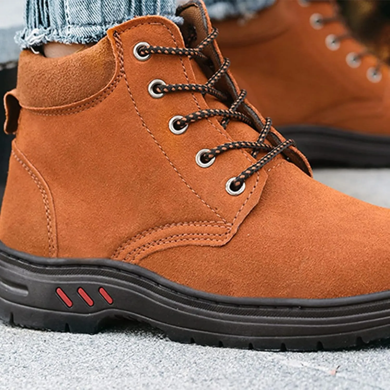 Safety Shoes Men Womens Steel Toe Cap Trainers Mens Womens Lightweight Breathable Safety Industrial Work Sneaker Anti-Smashing Anti-Puncture (Color : Brown, Size : 5 US)