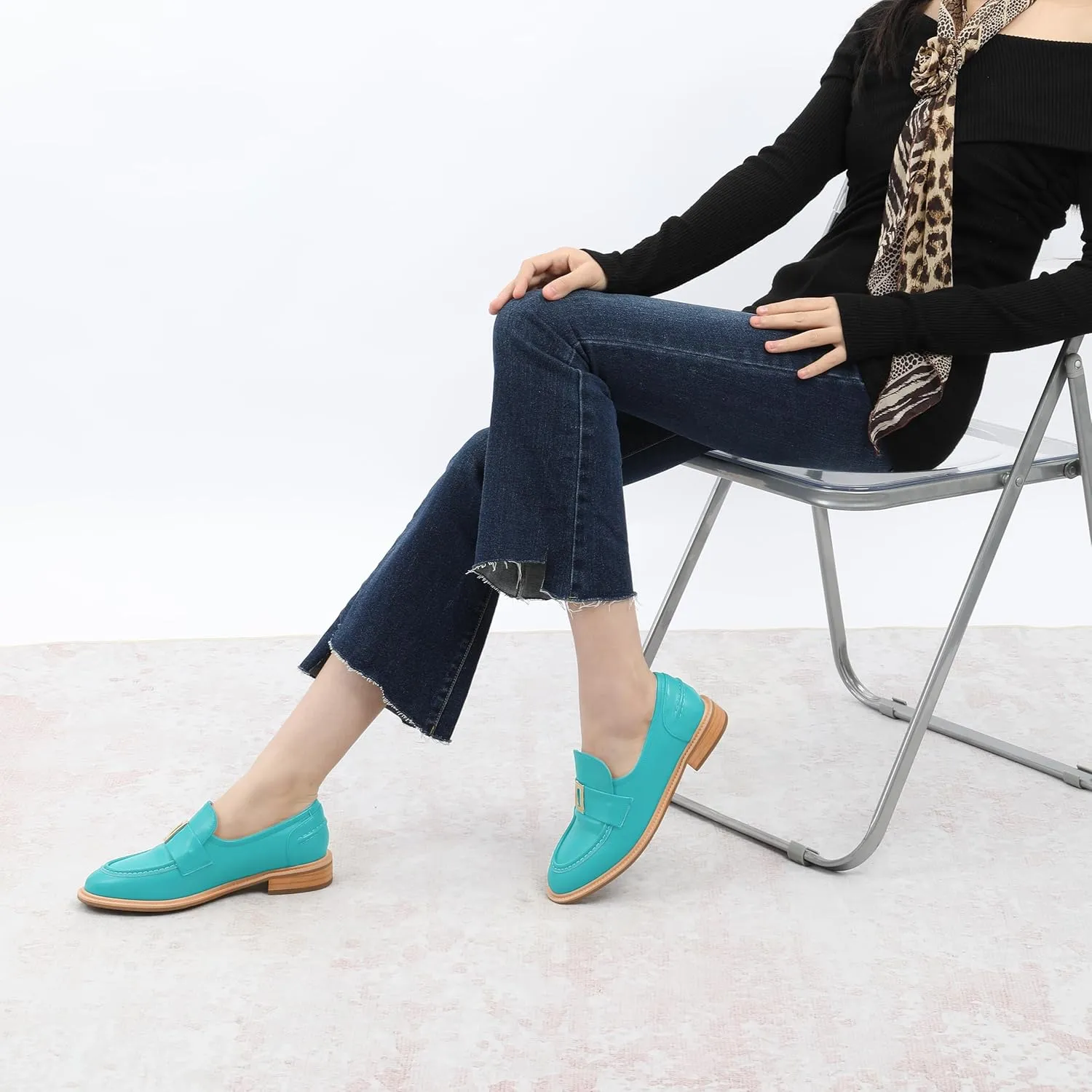 SKYSTERRY Loafers for Women Penny Loafers with Round Toe Low Chunky Block Heels Comfortable Women Loafers Shoes for Work Party Dating Shopping