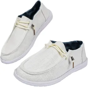 Unisex Wally & Wendy Canvas Slip-On Sneakers - Lightweight Breathable Loafers for Casual Daily Wear, Travel, and Outdoor Activities, Comfortable White Shoes for Men and Women