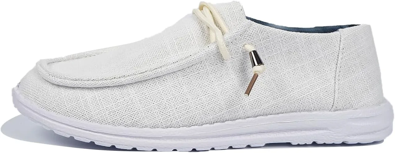 Unisex Wally & Wendy Canvas Slip-On Sneakers - Lightweight Breathable Loafers for Casual Daily Wear, Travel, and Outdoor Activities, Comfortable White Shoes for Men and Women
