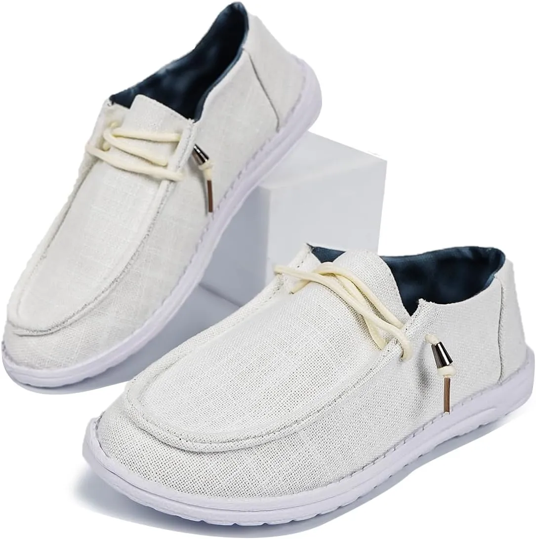 Unisex Wally & Wendy Canvas Slip-On Sneakers - Lightweight Breathable Loafers for Casual Daily Wear, Travel, and Outdoor Activities, Comfortable White Shoes for Men and Women