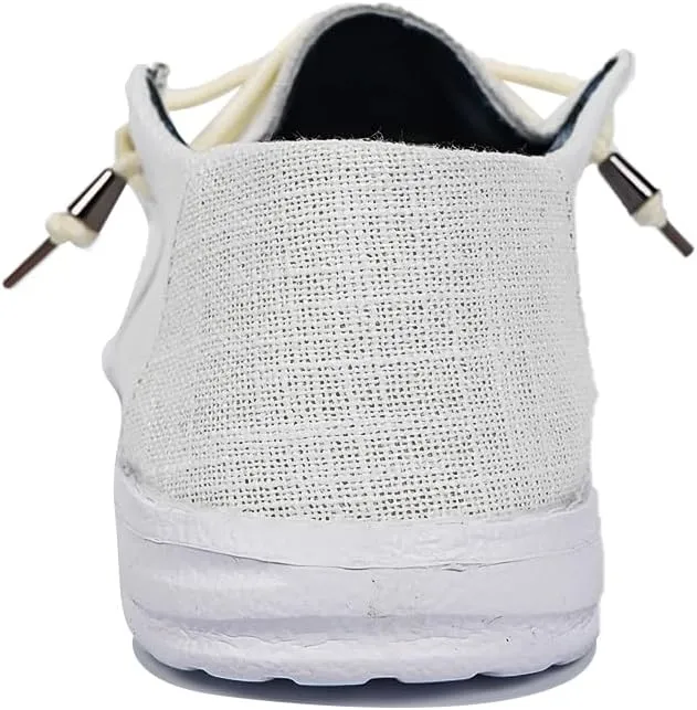 Unisex Wally & Wendy Canvas Slip-On Sneakers - Lightweight Breathable Loafers for Casual Daily Wear, Travel, and Outdoor Activities, Comfortable White Shoes for Men and Women
