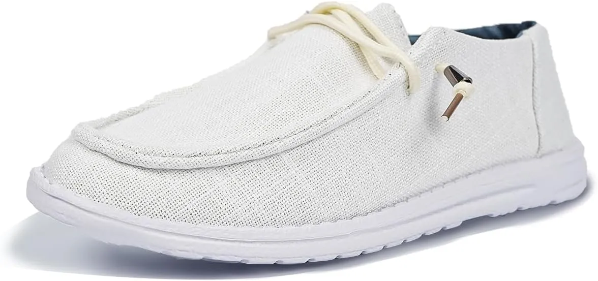 Unisex Wally & Wendy Canvas Slip-On Sneakers - Lightweight Breathable Loafers for Casual Daily Wear, Travel, and Outdoor Activities, Comfortable White Shoes for Men and Women