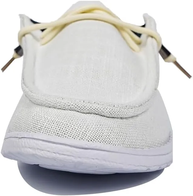 Unisex Wally & Wendy Canvas Slip-On Sneakers - Lightweight Breathable Loafers for Casual Daily Wear, Travel, and Outdoor Activities, Comfortable White Shoes for Men and Women