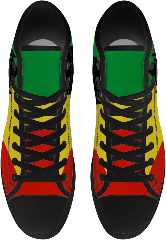 Women's Men's Rasta Shoes Reggae High Top Canvas Sneakers Lace Up Casual Walking Shoes Gifts for Men Women