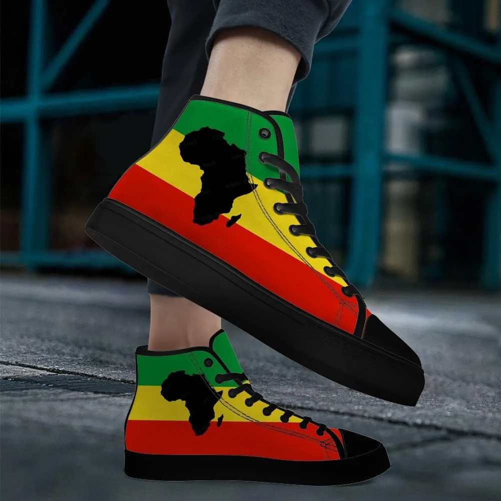 Women's Men's Rasta Shoes Reggae High Top Canvas Sneakers Lace Up Casual Walking Shoes Gifts for Men Women