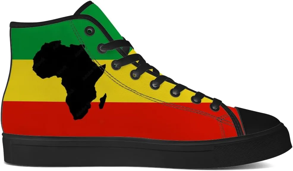 Women's Men's Rasta Shoes Reggae High Top Canvas Sneakers Lace Up Casual Walking Shoes Gifts for Men Women
