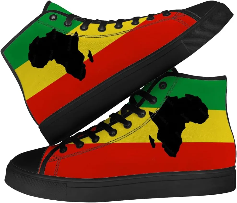 Women's Men's Rasta Shoes Reggae High Top Canvas Sneakers Lace Up Casual Walking Shoes Gifts for Men Women