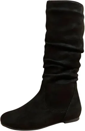 Women's Slouchy Mid Calf Boots Zip up Flat Boots Comfortable Round Toe Fall Weather Winter Dress Boots